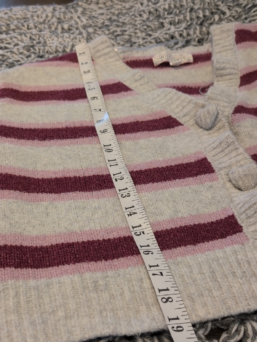 331 - Wild Skye Striped Cardigan, Knit Cozy Coquette Vibes, Heart Shaped Buttons - Picture 7 of 7